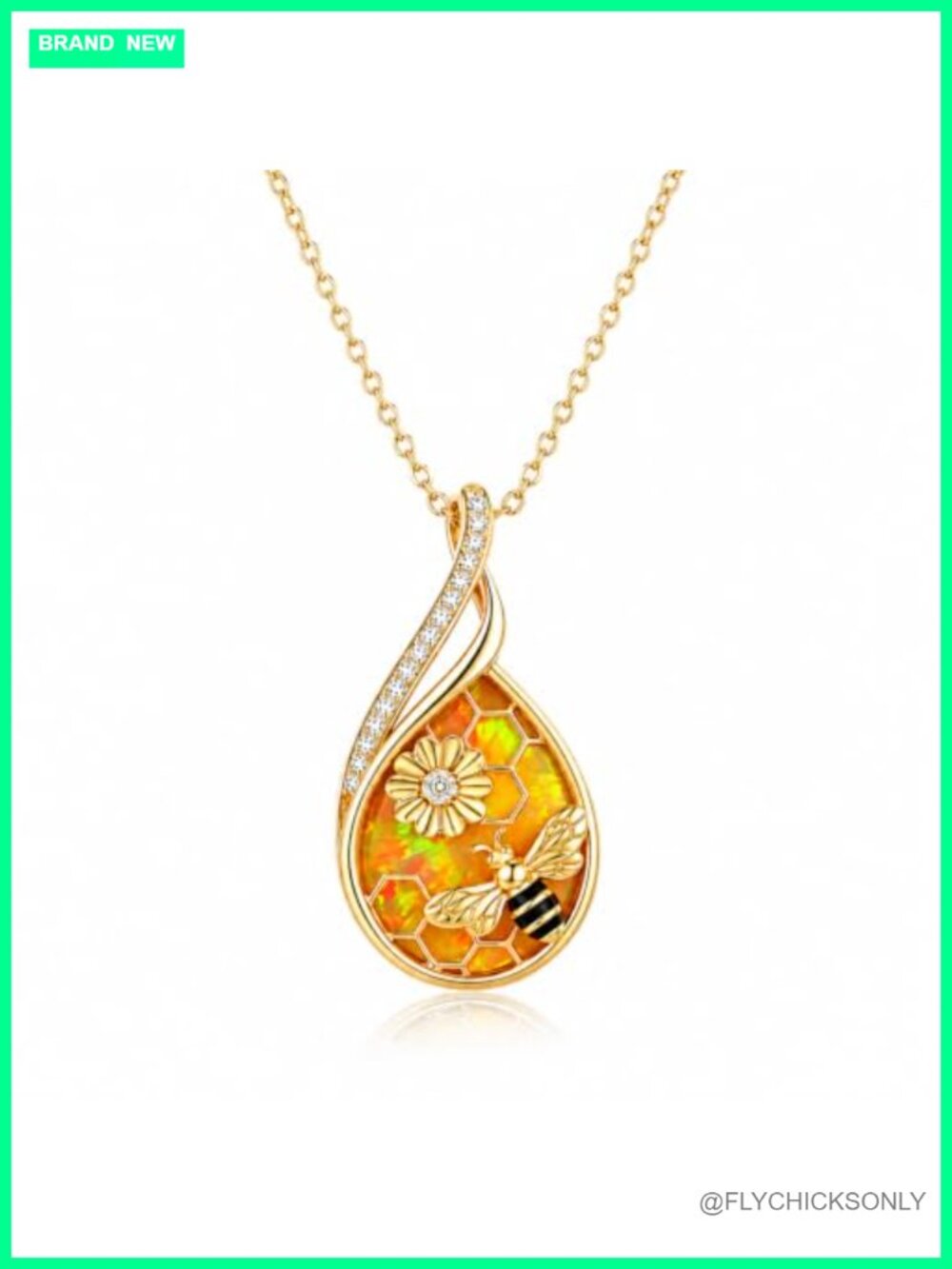 14K Gold Plated Opal Turtle Butterfly Bee Charm Necklace Adjustable